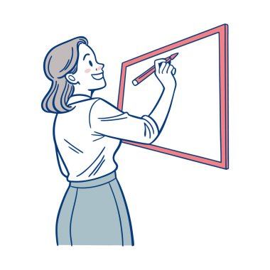 Panosu ve kalemi olan kadın.