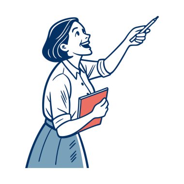 Öğretmen kadın vektör illüstrasyonunu tutuyor