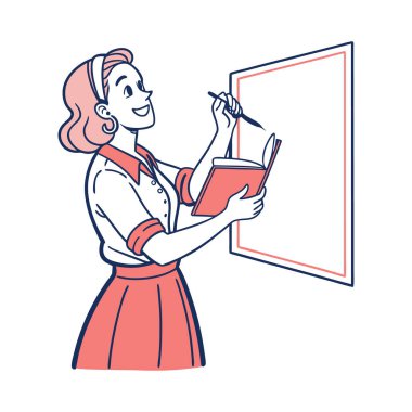 Elinde kalem olan kadın vektör çizimi.