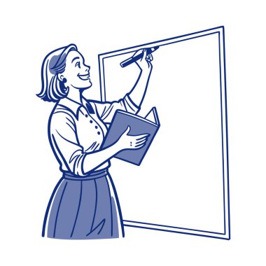 Elinde yazı tahtası olan öğretmen el çizimi biçim vektör çizimi tasarımı