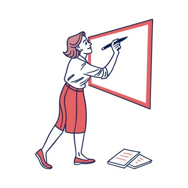 Bayan öğrenci tahtaya kitap yazıyor..