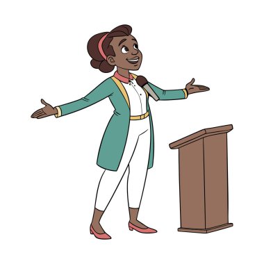 Siyah elbiseli, mikrofonlu genç bir kadın.