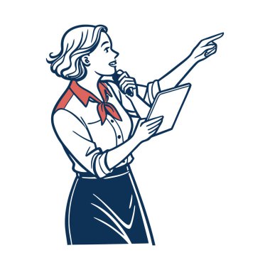 Mikrofonlu bir kadın karakterin vektör çizimi. beyaz arkaplanda izole.