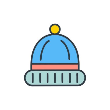 Düz dizayn vektör simgesi. Yılbaşı şapkalı renkli illüstrasyon.