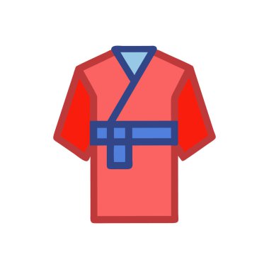 Beyaz arkaplanda kırmızı ve beyaz kimono ikonu vektör illüstrasyonu