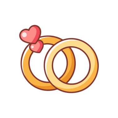 Kırmızı kalpli iki alyans. İki kalpli alyanslar. düz vektör çizimi beyaz arkaplanda izole edildi.