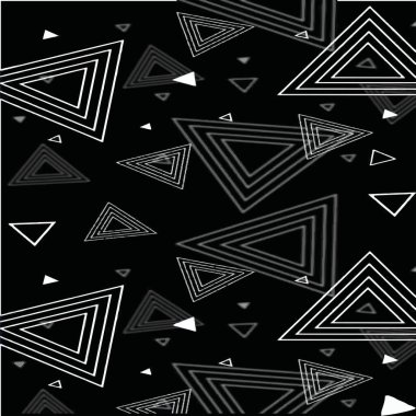 Bu modern vektör şablonu, koyu siyah arka planda beyaz üçgenler sergiliyor, parlak ve şık bir geometrik tasarım yaratıyor. Üçgenlerin boyutu ve çizgi kalınlığı farklıdır, bazıları cesur, bazıları yarı şeffaf görünür, 