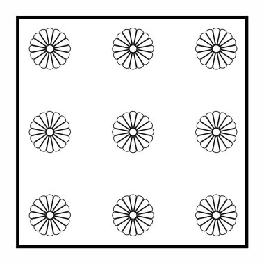 Çizgi içinde dokuz çiçek deseni var. Geometrik çiçek aranjmanı. Minimalist çiçek deseni