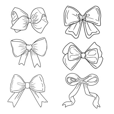 El çizimi Yay koleksiyonu vektör çizimi, dekoratif el çizimi Yay vektör seti, El çizimi hediye paketi