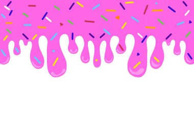 Pembe dondurma rengarenk şeker parçacıkları ile eritilmiş uzun kenar süsleri, pankartsız desenler. Serpiştirilmiş soyut Pembe Erime, Renkli Pembe Buz Serpiştirme