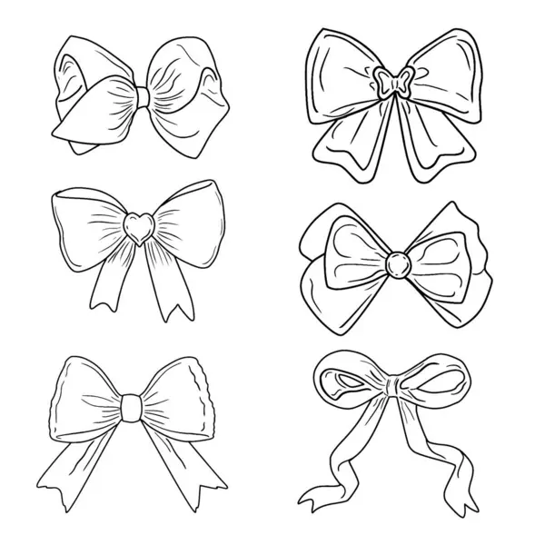 El çizimi Yay koleksiyonu vektör çizimi, dekoratif el çizimi Yay vektör seti, El çizimi hediye paketi