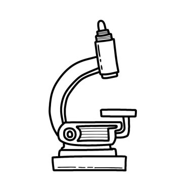 El çizimi mikroskop vektör çizimi. Bilim ve laboratuar konsept tasarım elementi. Bilimsel ekipman vektör ana hatları