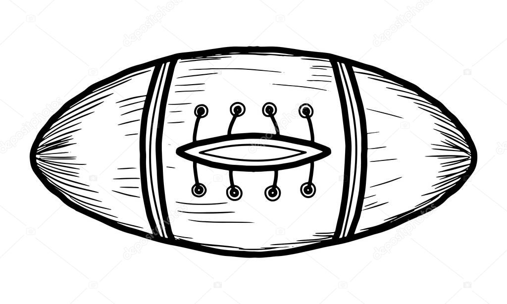 Hand drawn doodle ball american football vector illustration. Sketch style. Rugby ball or football vector outline