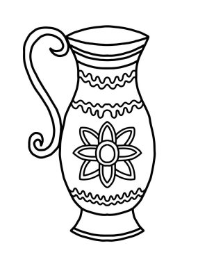 Çiçek desenli dekoratif vazo çizimi. El çizimi dekoratif vazo vektör çizimi. Ev yapımı ve tebrik kartları için mükemmel.