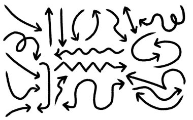 Beyaz arkaplana el çizimi karalama oku. tasarım element vektör illüstrasyonu