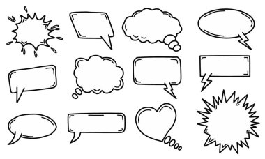 Hand drawn speech and thought bubbles set. Doodle talk bubbles and exploding frames. Communication and idea bubble pack