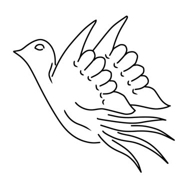 Basit uçan kuş çizgisi vektörünü karala. Çizgi film hayvanının el çizimi vektör çizimi. Boyama kitabı ve diğer çocukların tasarımı için iyi.