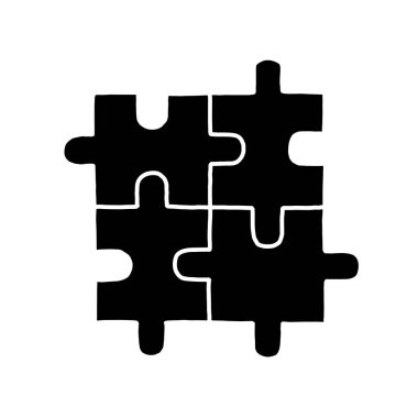 Siyah iç içe geçmiş yapboz parçaları vektörü. Elle çizilmiş yapboz elementleri silueti