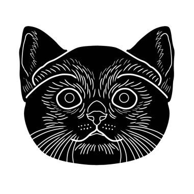 Minimalist siyah kedi kafası siluet vektör çizimi. Kedi vektör logosu tasarımının silueti