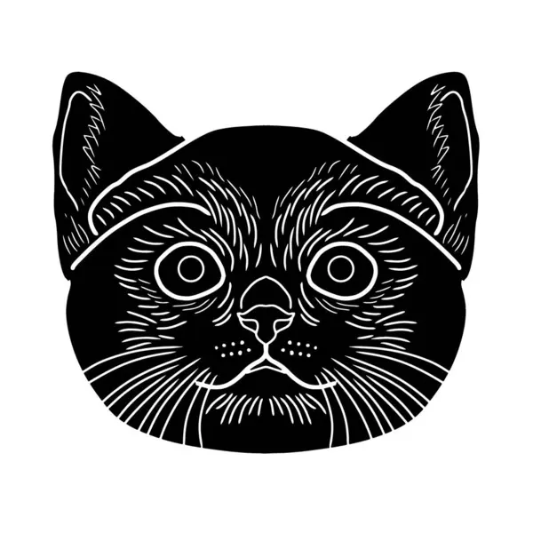 Minimalist siyah kedi kafası siluet vektör çizimi. Kedi vektör logosu tasarımının silueti