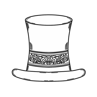 Süslü bantlı zarif silindir şapkalı Vector. El yapımı, sihirli gösteri şapkası.
