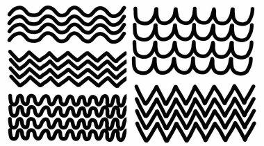 El çizimi dalgalı ve zikzak çizgisi vektör seti. Soyut karalama çizgisi desenleri