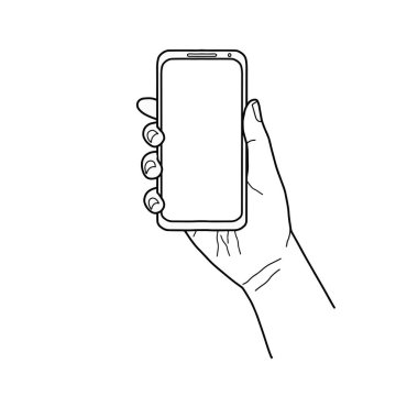 El ele tutuşan akıllı telefon hattı resim çizimi. Boş telefonu tutan el çizimi
