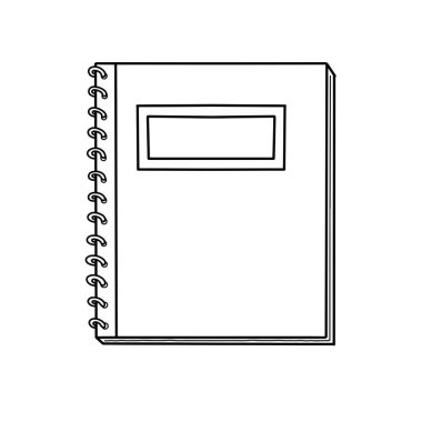 El çizimi okul defteri taslak çizimi. Defterlerin, kırtasiyelerin ve planlayıcıların karalama çizimi. Beyaz arkaplanda izole edilmiş yazı için grafiksel özet ögeleri