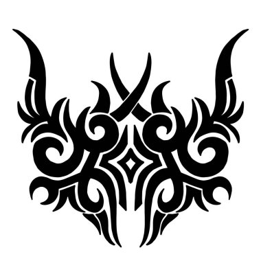 Siyah siluet simetrik soyut kabile süsü dövme tasarım vektörü çizimi