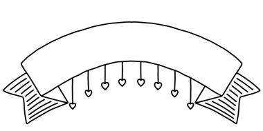 El çizimi sanat eseri. Kalpli boş kurdele afişi.
