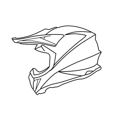 Siyah ve beyaz motokros miğfer çizgisi sanat vektörü çizimi