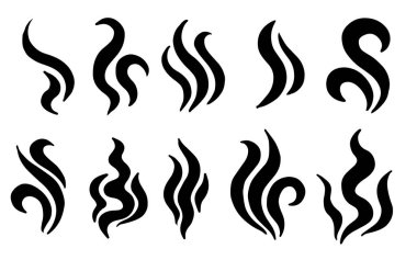 Buhar ve duman simgeleri toplanıyor. El çizimi sıcak buhar ateşi karalama çizgisi çizimi çizimi