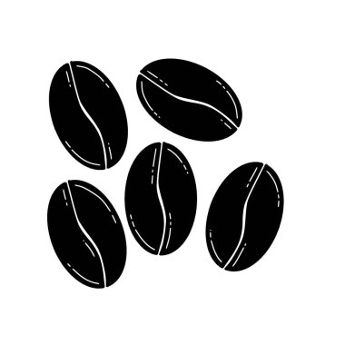 Kavrulmuş kahve çekirdeği silueti. Kavrulmuş kahve çekirdekleri, kafein sembolü. El çizimi grafik vektör illüstrasyonu