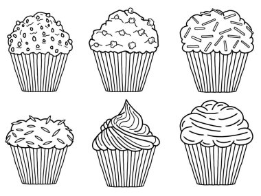 Farklı aromalı el yapımı kek koleksiyonu. Çeşitli fırın kek vektör koleksiyonu