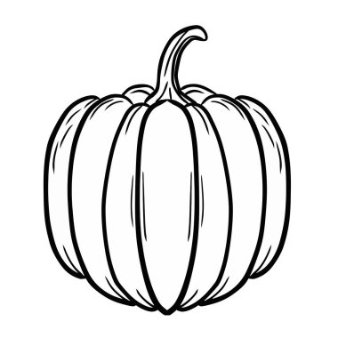 Balkabağı Vektör İllüstrasyonu. Geleneksel Cadılar Bayramı dekoratif unsuru. Cadılar Bayramı silueti siyah balkabağı çizimi, ana hatlı balkabağı çizgisi