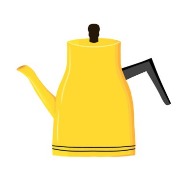 Retro tarzı sarı çaydanlık vektör çizimi. Kazan simgesi. Stock illüstrasyon vektör illüstrasyonu. El çizimi modern sarı çaydanlık simgesi