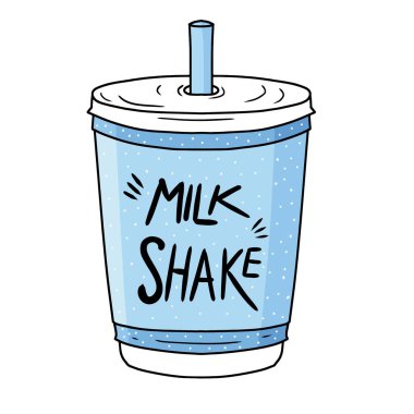 El çizimi mavi kremalı süt içeceği vektör çizimi. Güzel milkshake fincanı. Tuhaf bir milkshake içeceği.