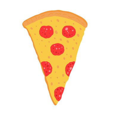 Elle çizilmiş pizza dilimi. Minimalist pepperoni pizza ikonu. Fast food vektör illüstrasyonu