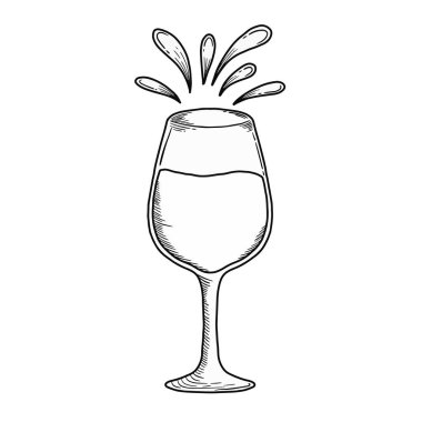 El yapımı şarap kadehi sıçrama vektör illüstrasyonu, şarap kutlaması cam taslak tarzı, şarap ana hatlı vektör görüntüsü.