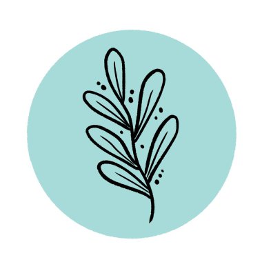 Mavi daire vektör illüstrasyonunda minimalist botanik filiz. El çizimi yaprak çizgisi sanat sosyal medya simgesi