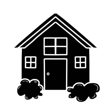 Minimalist ev silüeti vektör simgesi. Siyah karalama kulübesi simgesi