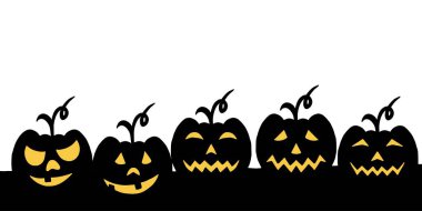 Ürkütücü Jack-O-Lantern Siluet Sınır Vektör Çizimi. Açık renkli Siyah Siluet Balkabağı