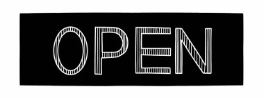 El yazısı siyah ve beyaz olarak çizilmiş. Çizim stili karalama. Tebeşir biçimi açık işaret vektörü illüstrasyonu