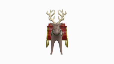 Beyaz arka planda izole edilmiş ren geyiği desenli Noel kızağı.