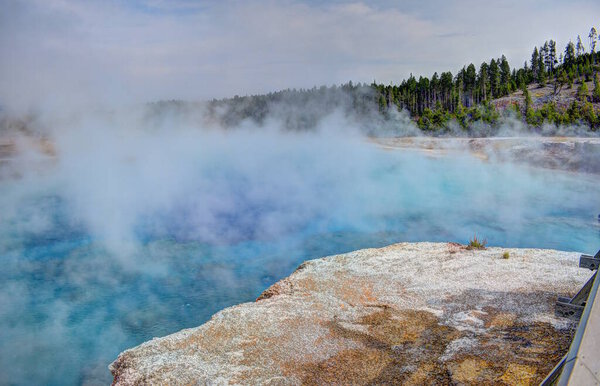 Grand Prismatic Hot Springs at Excelsior Geyser in Yellowstone National Park