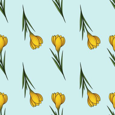 Zarif Sarı Crocuses Kumaş ve Tekstil için Mavi Arkaplanda Küçük Tasarım
