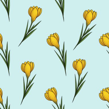 Sarı Kroketler Kusursuz Desen Büyük Tasarım Mavi Parmak izi ve Paketleme Arkaplanı