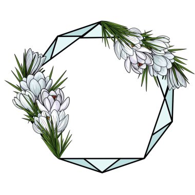 Crocus Çiçeği Kristal Octagon Siyah Çerçeve Kısmi Dolgu Tasarımı 2 - Davetiyeler, Posterler ve Markalar için Modern Minimalist Çerçeve