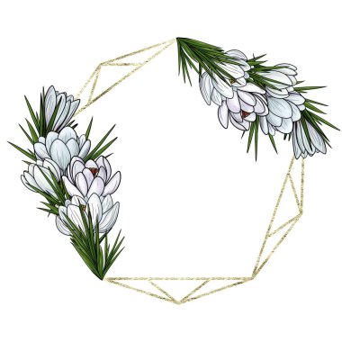Crocus Çiçeği Kristal Sekizgen Altın Çerçeve Tasarımı 2 - Markalaşma, Davetiyeler ve Paketleme için Klasik Geometrik Sınır