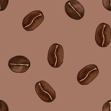 Seamless Pattern of Big Robusta and Arabica Beans on Mocha Mousse Background clipart